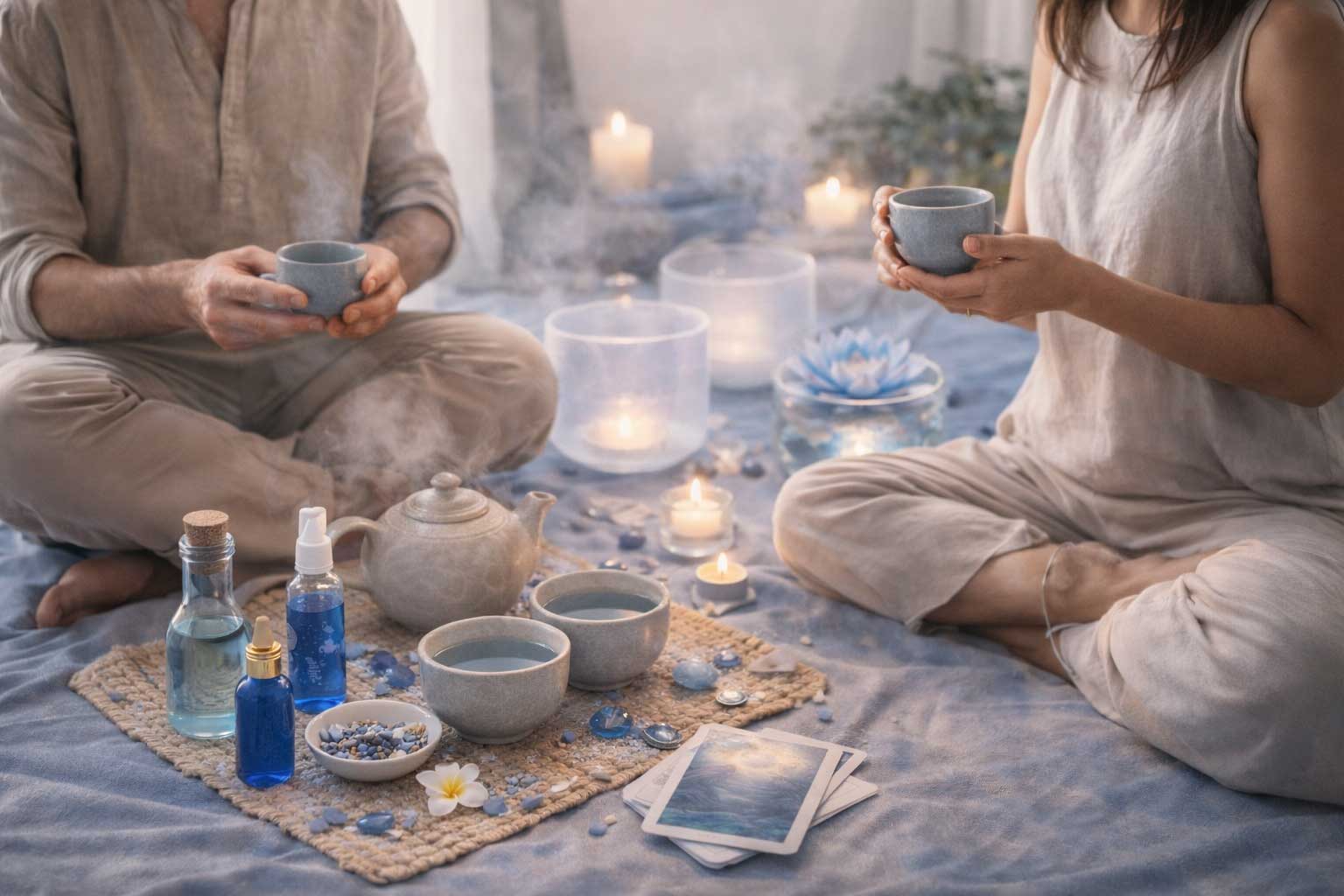 Cérémonie de lotus bleu avec du thé