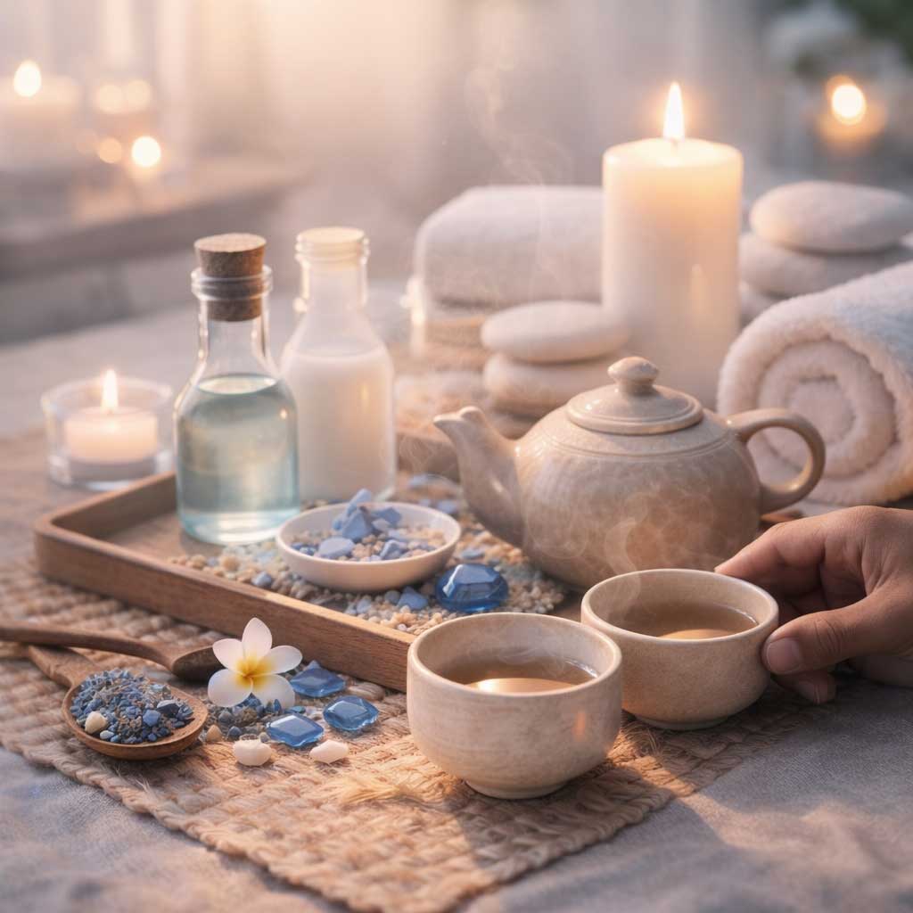 Lotus bleu infusé dans un thé dans un cadre apaisant